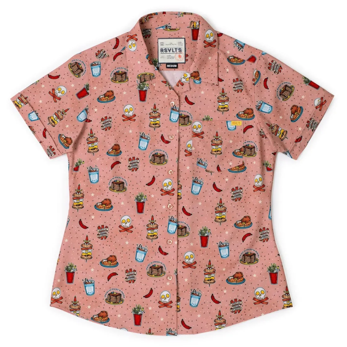 Short Sleeve Shirts|Rsvlts|RSVLTS Bacon, Ink, and Cheese – Women's KUNUFLEX Short Sleeve Shirt