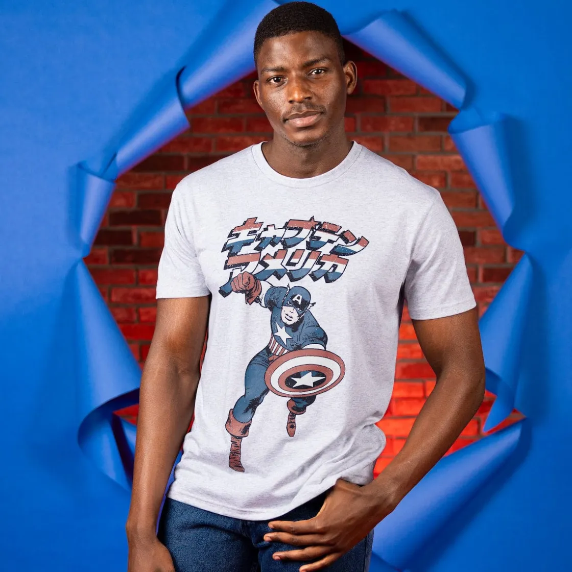 Captain America|Marvel|Marvel Captain America "Home and Abroad" – Crewneck Tee