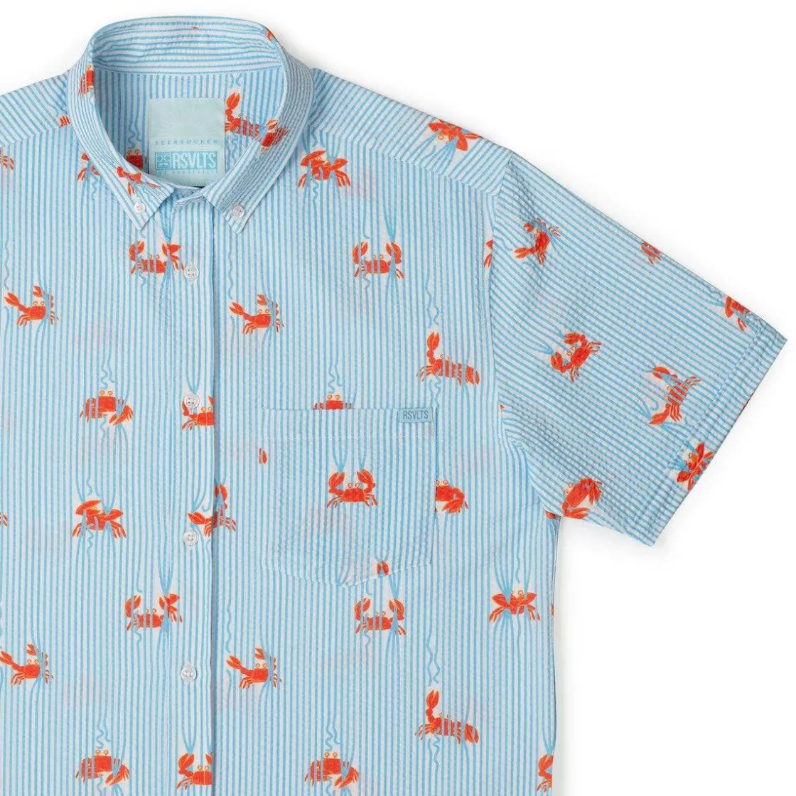 Short Sleeve Shirts|Seersucker|RSVLTS Crabs – Stretch Seersucker Short Sleeve Shirt