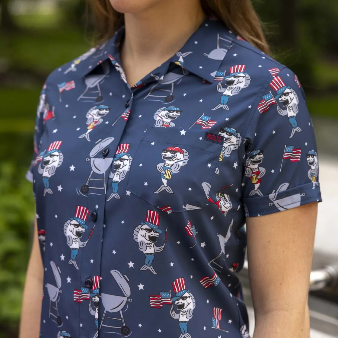 Short Sleeve Shirts|Americana|RSVLTS Fins & Freedom – Women's KUNUFLEX Short Sleeve Shirt