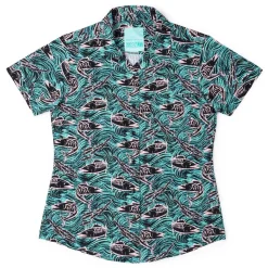 Short Sleeve Shirts|Rsvlts|RSVLTS Fishies – Women's Stretch Seersucker Short Sleeve Shirt
