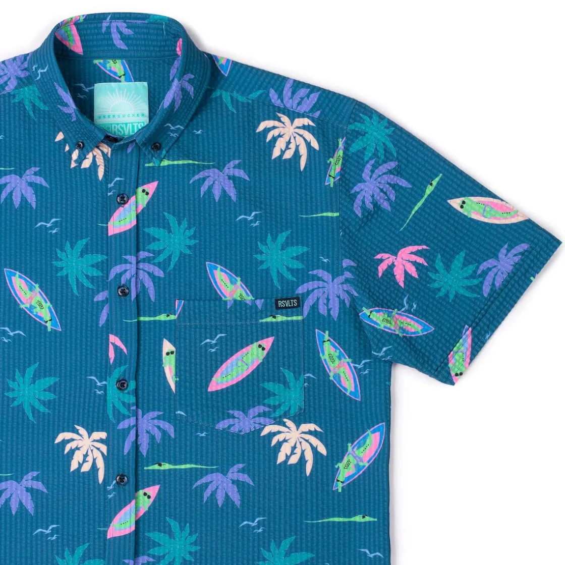 Short Sleeve Shirts|Matching Sets|RSVLTS Gator Rays – Stretch Seersucker Short Sleeve Shirt