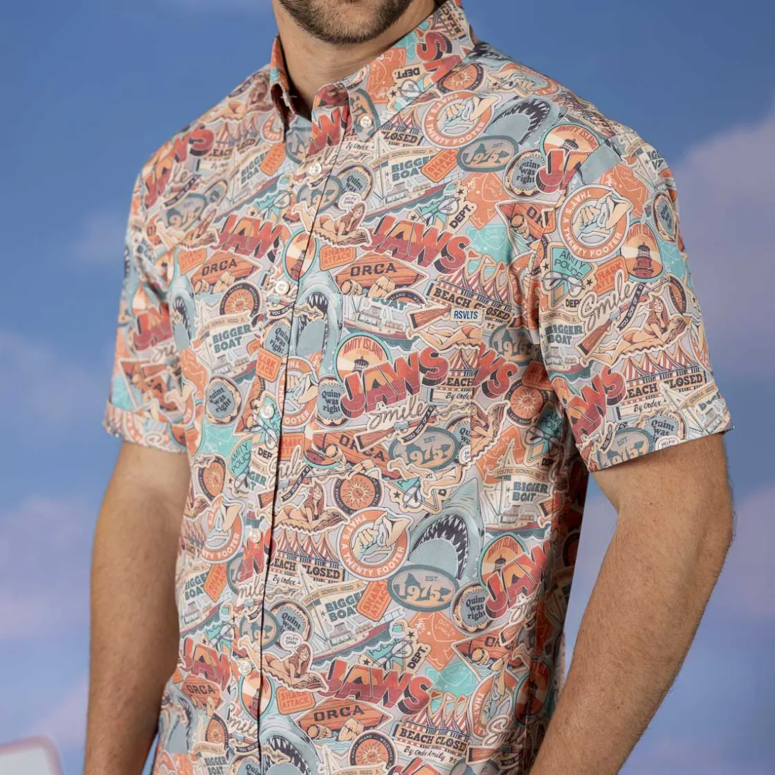 Jaws|Short Sleeves|Jaws 50th Anniversary "Greetings from Amity" – KUNUFLEX Short Sleeve Shirt
