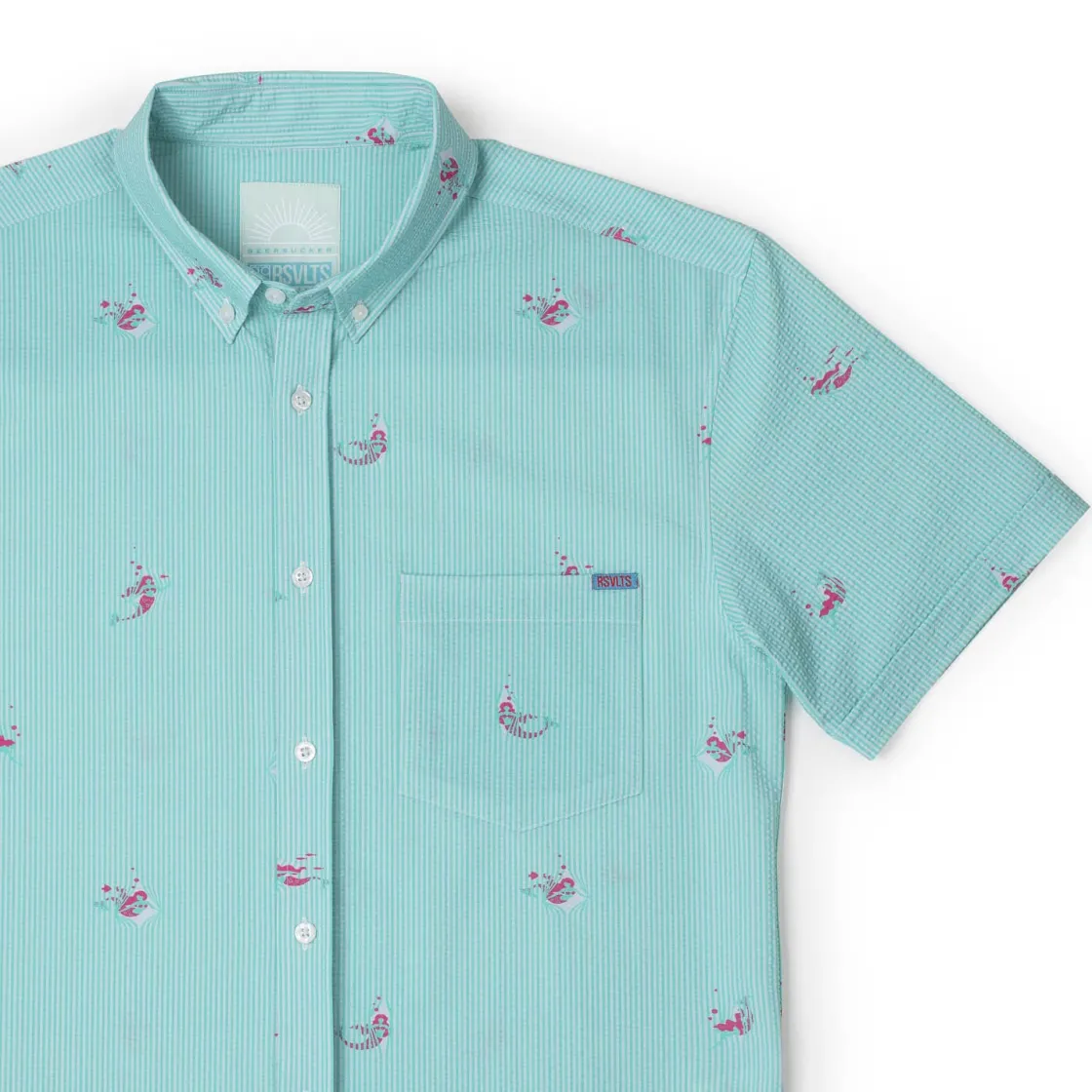 Short Sleeve Shirts|Seersucker|RSVLTS Mermaids – Stretch Seersucker Short Sleeve Shirt