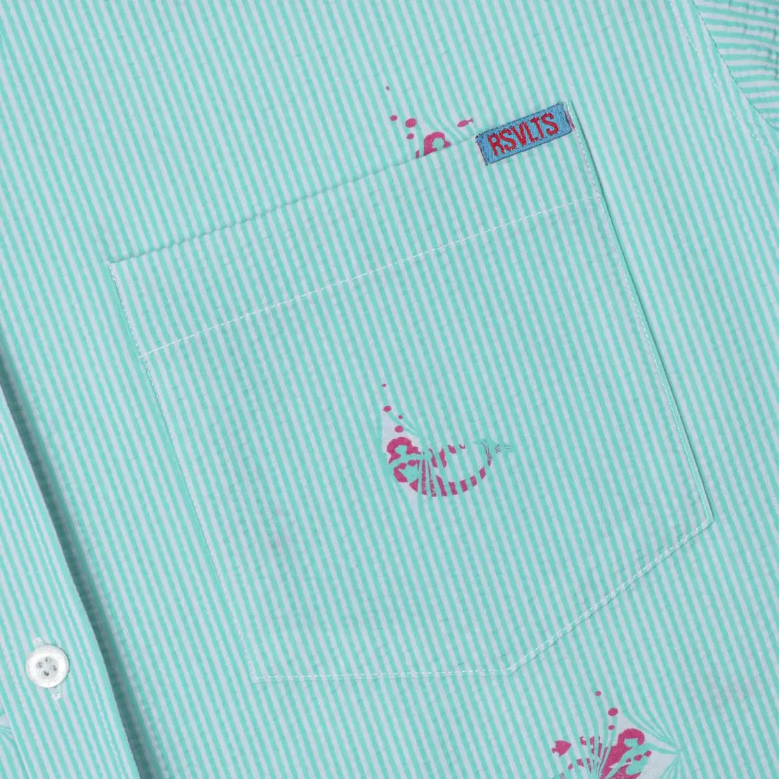 Short Sleeve Shirts|Seersucker|RSVLTS Mermaids – Stretch Seersucker Short Sleeve Shirt