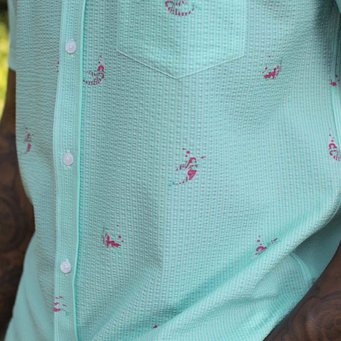 Short Sleeve Shirts|Seersucker|RSVLTS Mermaids – Stretch Seersucker Short Sleeve Shirt