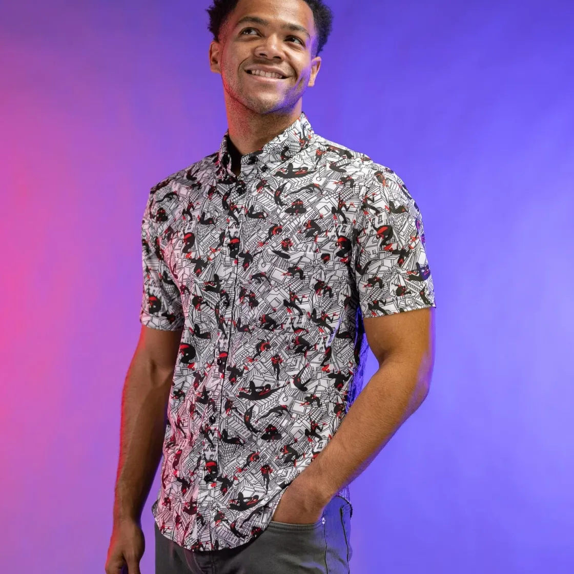 Spider-man|Paging Mr. Morrow|Marvel Miles Morales "City Slinger" – KUNUFLEX Short Sleeve Shirt