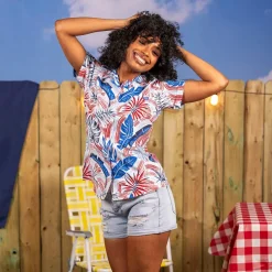 Short Sleeve Shirts|Americana|RSVLTS Palms Bursting in Air – Women's KUNUFLEX Short Sleeve Shirt