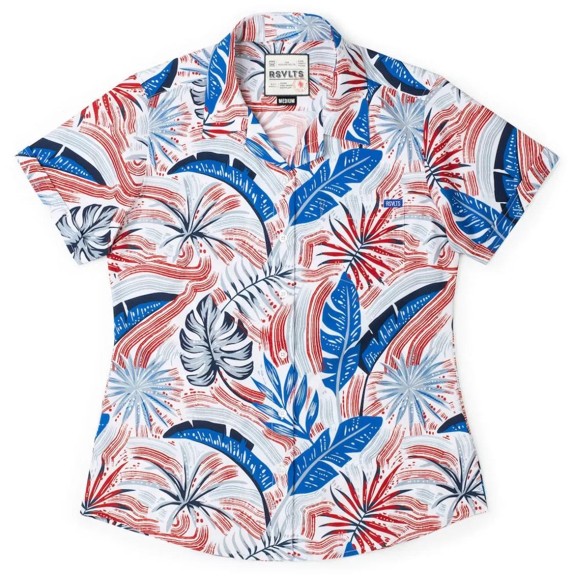 Short Sleeve Shirts|Americana|RSVLTS Palms Bursting in Air – Women's KUNUFLEX Short Sleeve Shirt