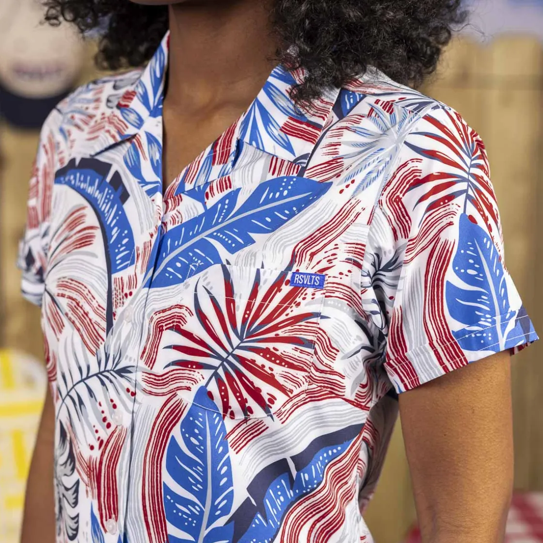 Short Sleeve Shirts|Americana|RSVLTS Palms Bursting in Air – Women's KUNUFLEX Short Sleeve Shirt