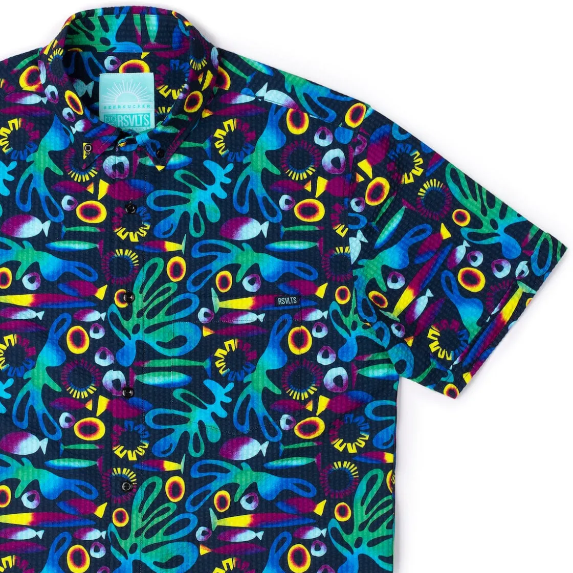 Short Sleeve Shirts|Matching Sets|RSVLTS Rad Reef – Stretch Seersucker Short Sleeve Shirt