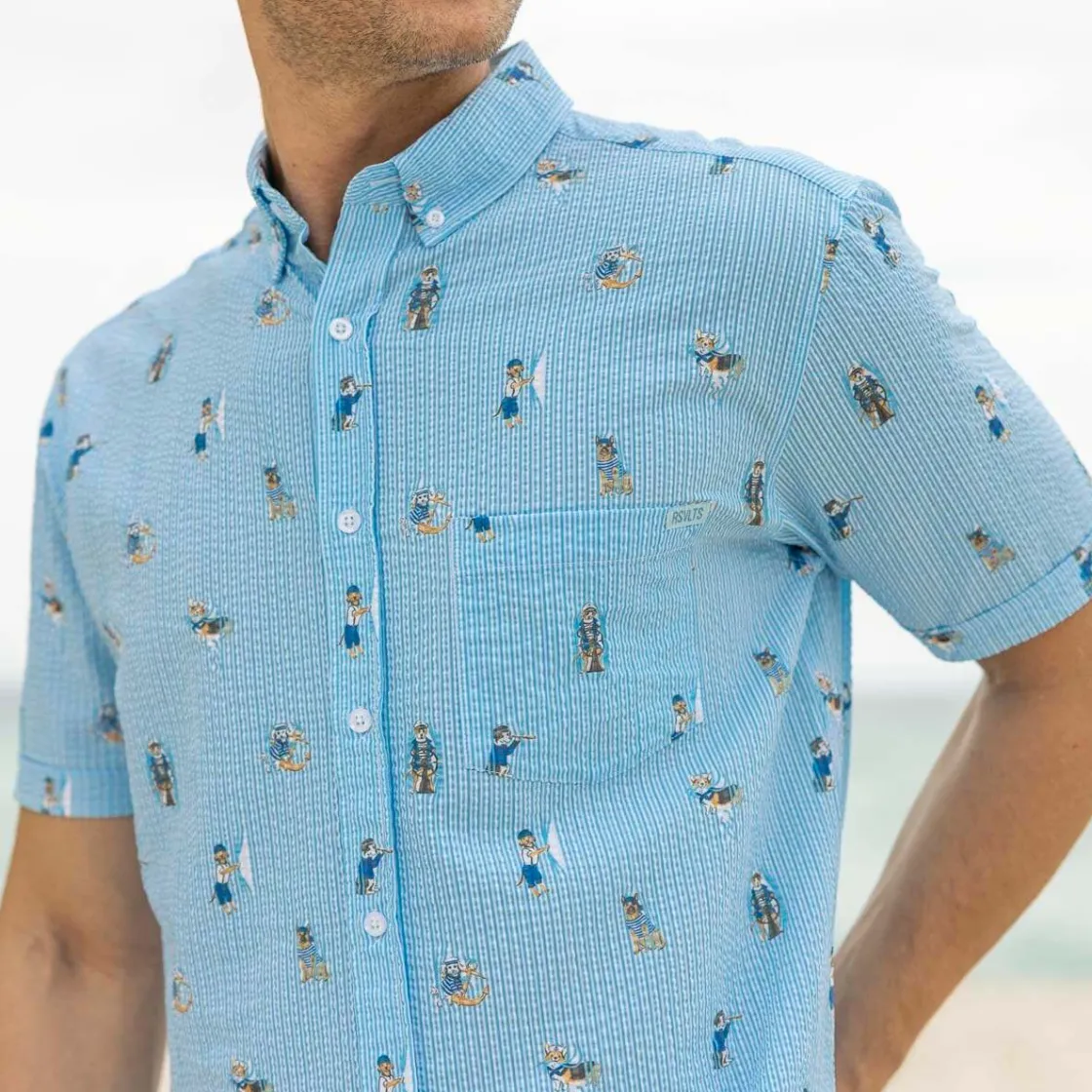 Short Sleeve Shirts|Seersucker|RSVLTS Sea Dogs – Stretch Seersucker Short Sleeve Shirt