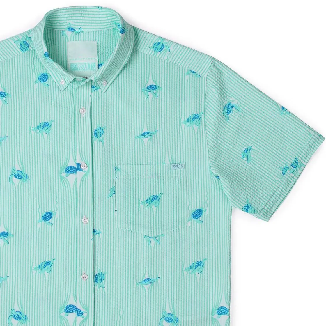 Short Sleeve Shirts|Seersucker|RSVLTS Sea Turtles – Stretch Seersucker Short Sleeve Shirt