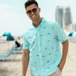 Short Sleeve Shirts|Seersucker|RSVLTS Sea Turtles – Stretch Seersucker Short Sleeve Shirt