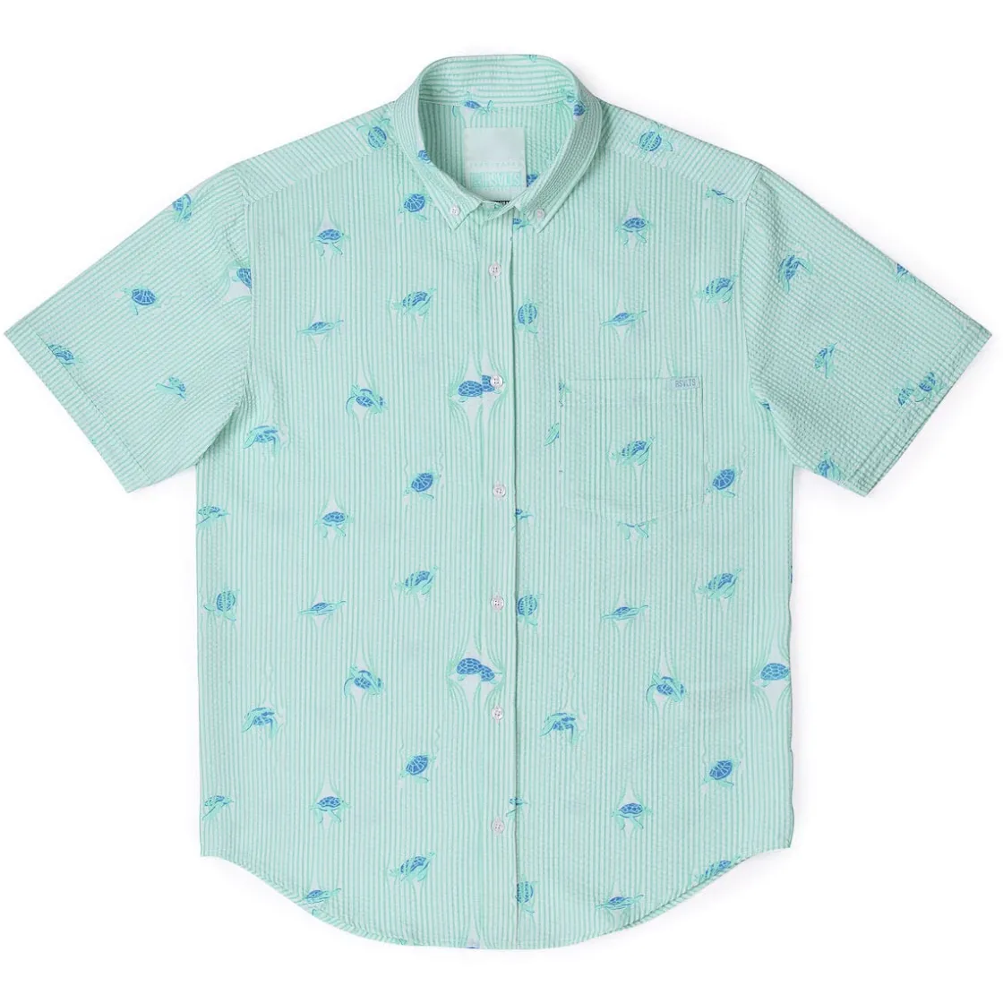 Short Sleeve Shirts|Seersucker|RSVLTS Sea Turtles – Stretch Seersucker Short Sleeve Shirt