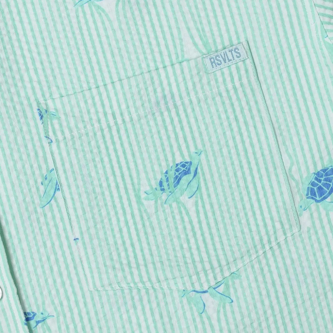 Short Sleeve Shirts|Seersucker|RSVLTS Sea Turtles – Stretch Seersucker Short Sleeve Shirt