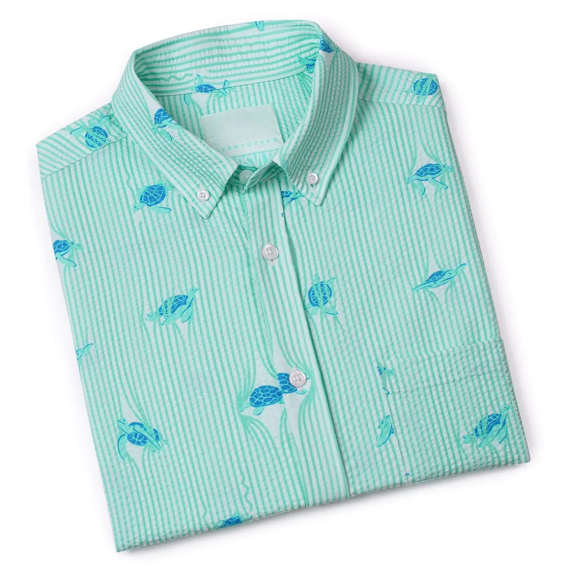 Short Sleeve Shirts|Seersucker|RSVLTS Sea Turtles – Stretch Seersucker Short Sleeve Shirt