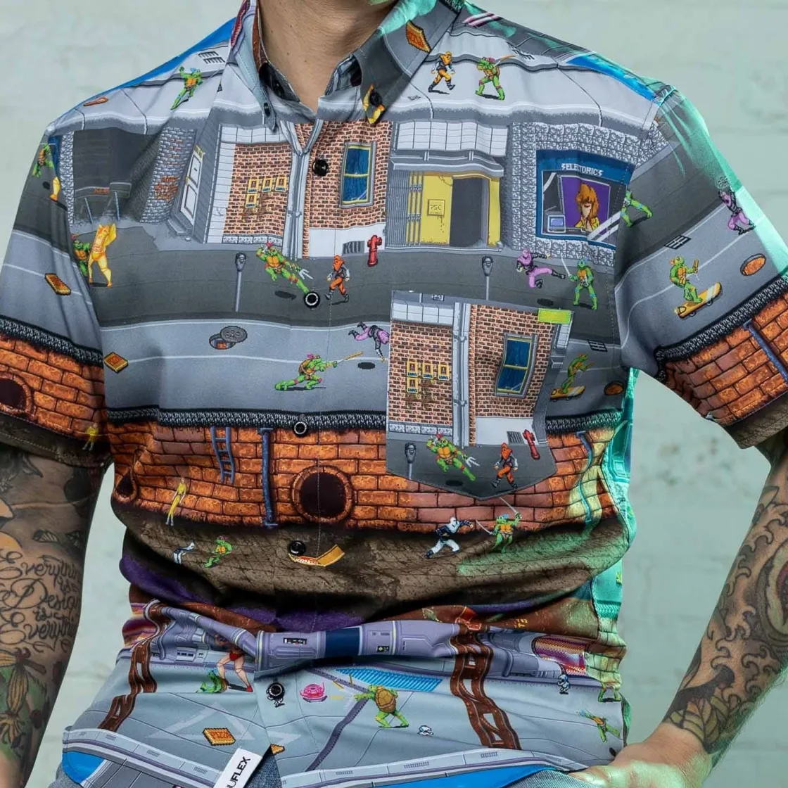 Tmnt|Nickelodeon|Nickelodeon Teenage Mutant Ninja Turtles "Button Mashers" – KUNUFLEX Short Sleeve Shirt