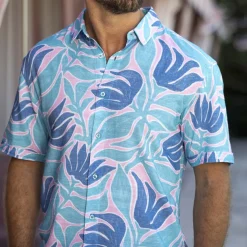 Short Sleeve Shirts|Bamboo|RSVLTS Turq Tropic – Bamboo Short Sleeve Shirt